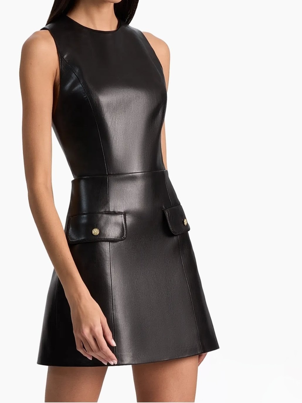 Nwt Alice + Olivia Black Faux Leather A-Line Mini Dress Womens Size 4